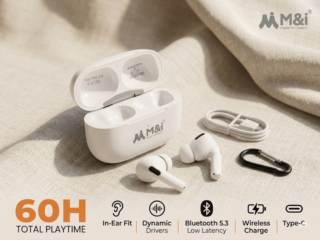 M&i M Pods Series TWS-938 Wireless Earbuds with QUAD MIC & AI ENC