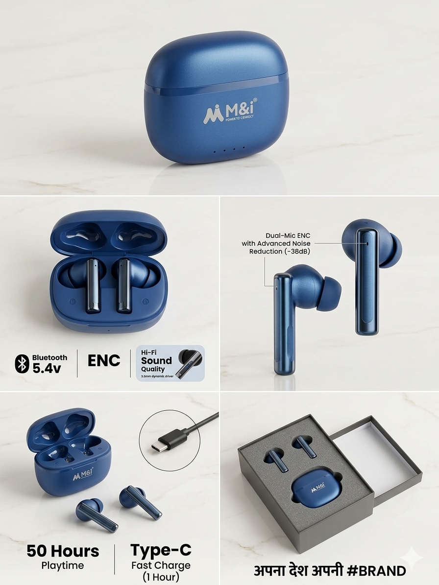 M&I Taal Series TWS-927 EarBuds - 50 Hours Playtime, ENC Noise Reduction, Bluetooth 5.4v
