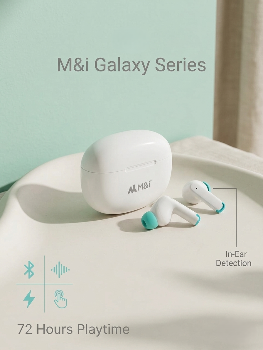 M&I Galaxy Series TWS-928 Wireless Earbuds - 72 Hours Playtime, In-Ear Detection, Hi-Fi Sound