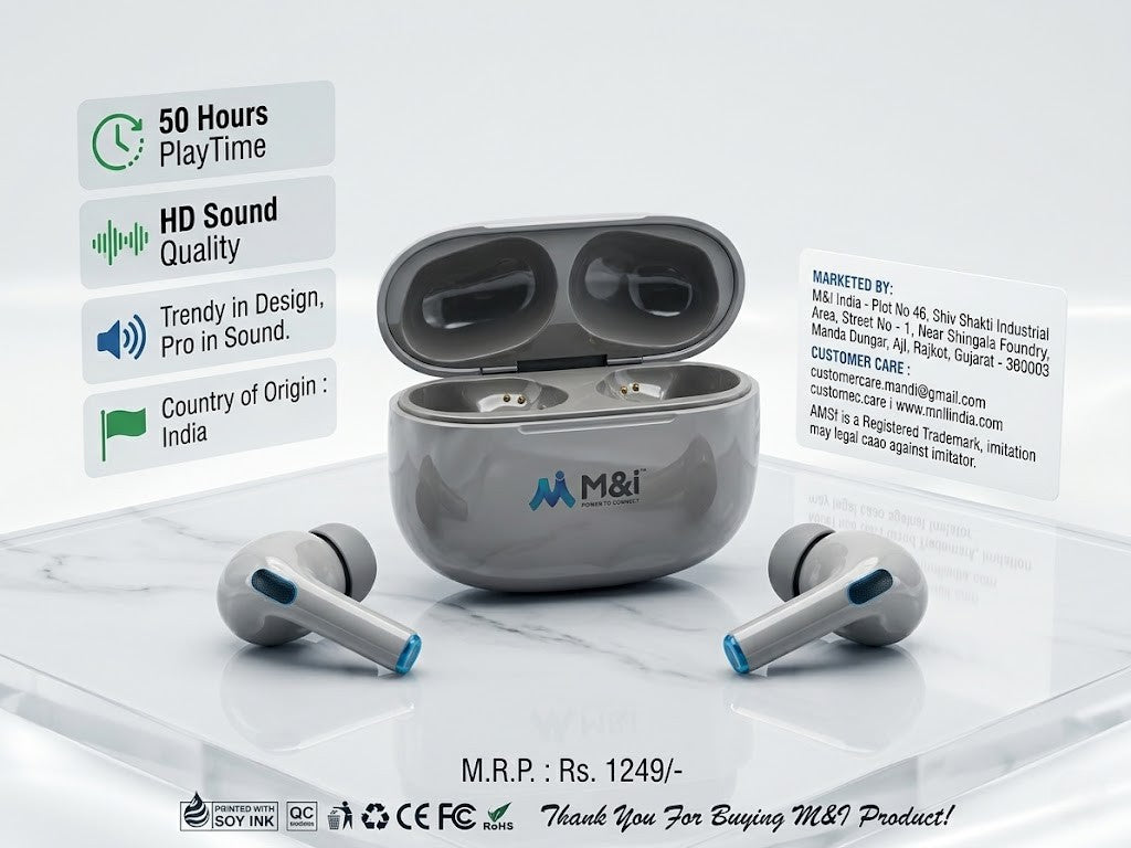 M&i M Pods Galaxy Pro Series TWS-930 Wireless Earbuds – 60H Total Playtime, Bluetooth 5.4, Deep Bass Noise Cancellation & Type-C Quick Charge.