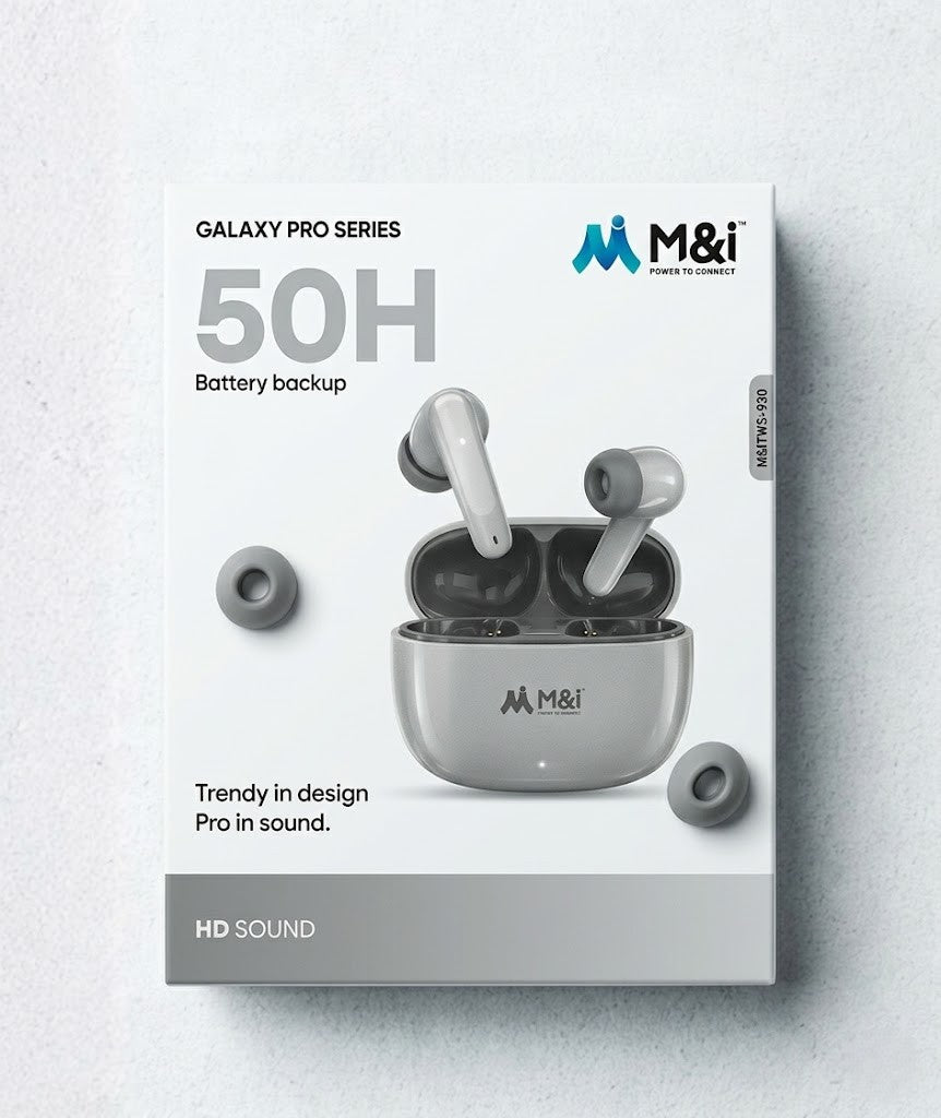 M&i M Pods Galaxy Pro Series TWS-930 Wireless Earbuds – 60H Total Playtime, Bluetooth 5.4, Deep Bass Noise Cancellation & Type-C Quick Charge.