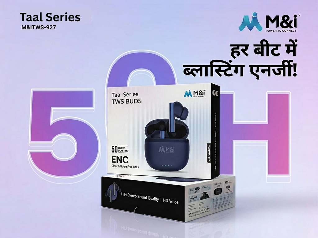 M&I Taal Series TWS-927 EarBuds - 50 Hours Playtime, ENC Noise Reduction, Bluetooth 5.4v